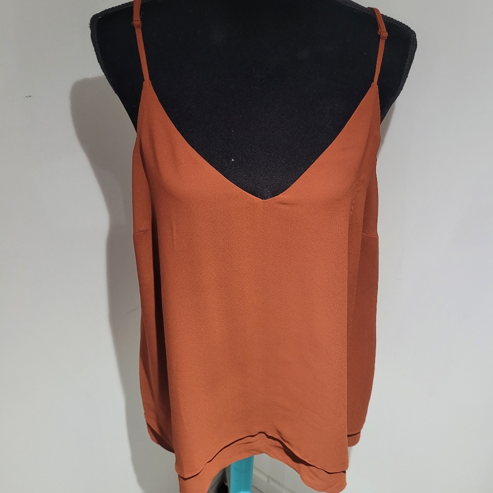 Addition Elle Women's Flowy Double Layer Adjustable Strap Cami 1X Rust Brown NEW - Picture 5 of 11